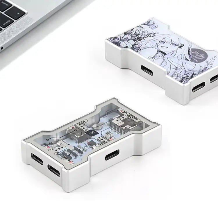 HMLAB Hub-little Gaming USB HUB 1 In 3 Out Portable Desktop Expansion Dock with Aluminum Frame & Double Glass Shell, HMHUB
