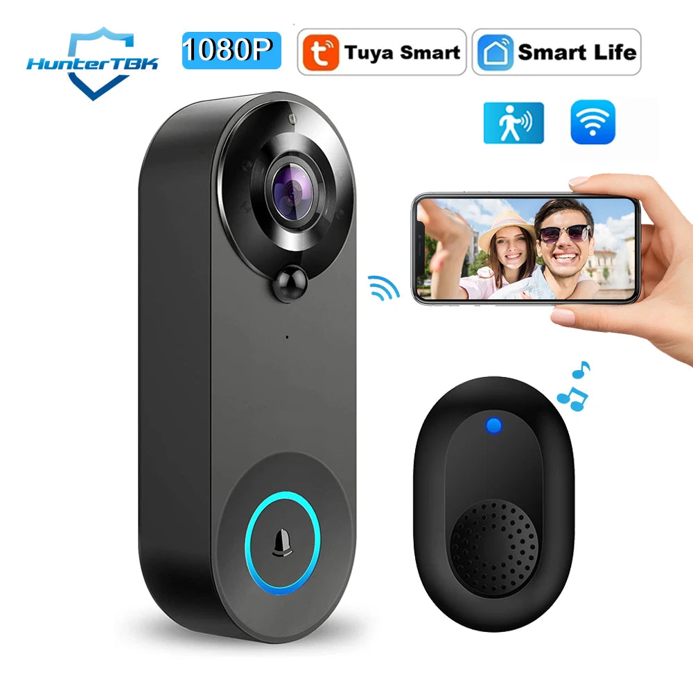 Sonnette vidéo WiFi 1080p — Détection de mouvement, vision nocturne