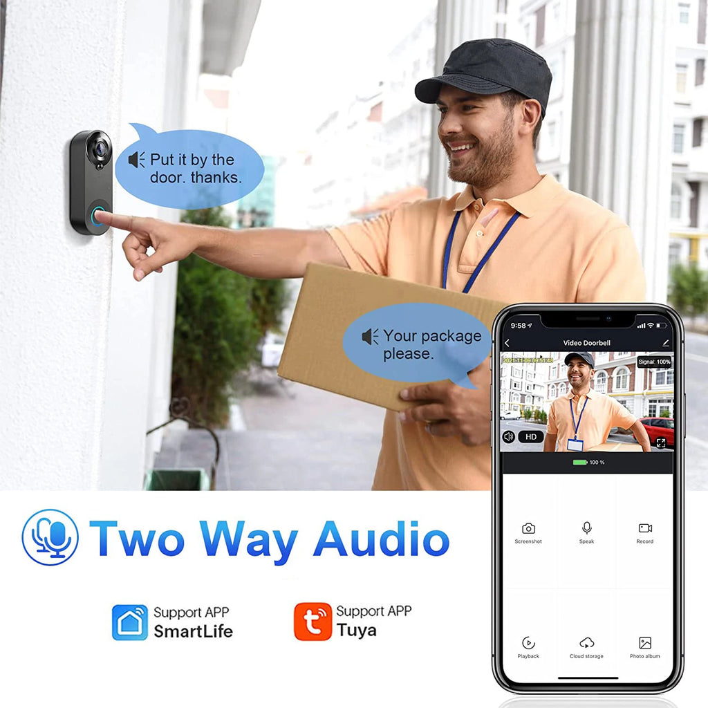 Sonnette vidéo WiFi 1080p — Détection de mouvement, vision nocturne