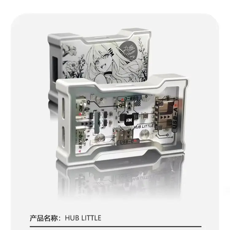 HMLAB Hub-little Gaming USB HUB 1 In 3 Out Portable Desktop Expansion Dock with Aluminum Frame & Double Glass Shell, HMHUB